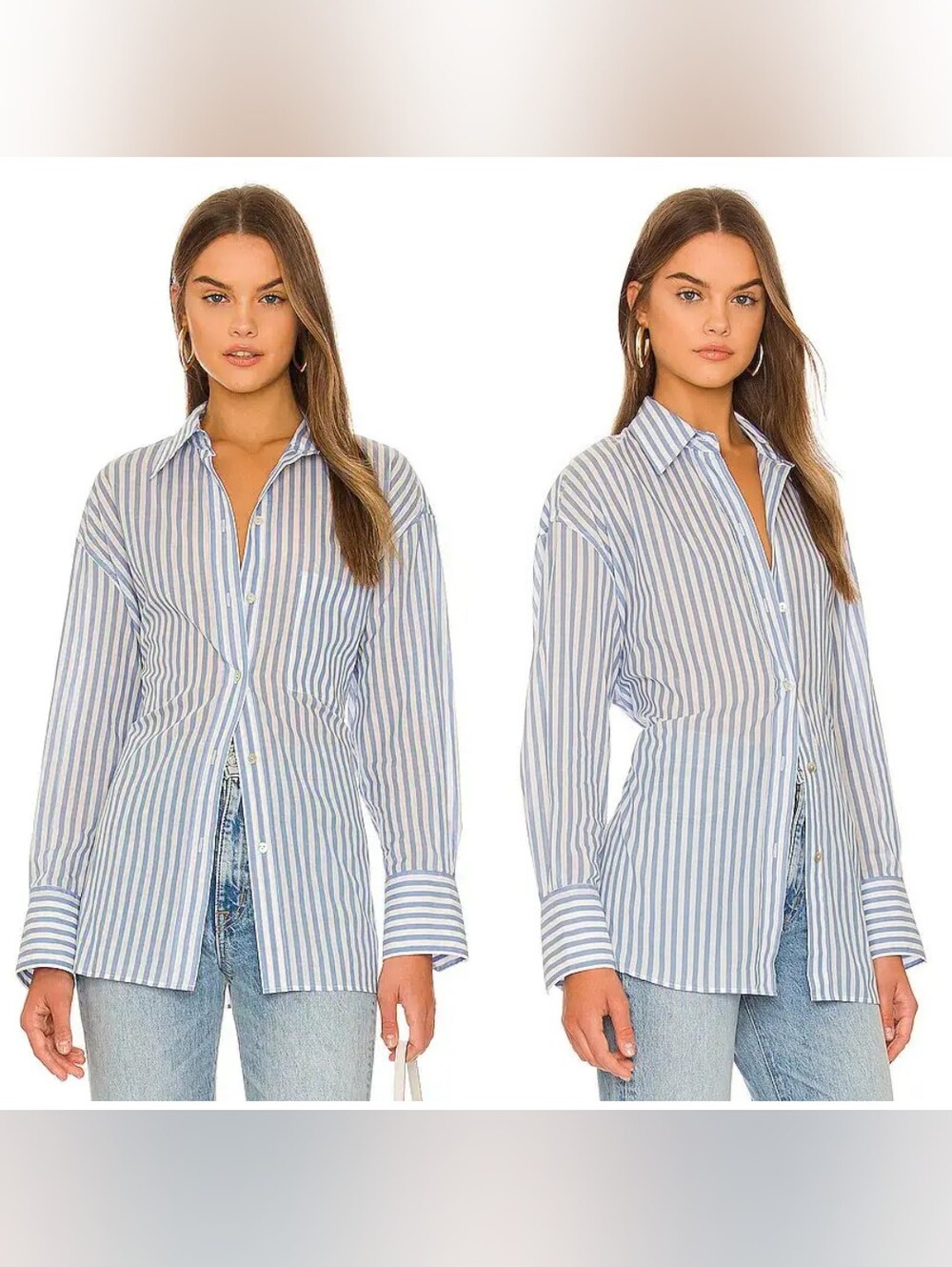 VINCE Oversized Shirt In Stripe Baby Blue, XS, Long Sleeve Casual Button Up